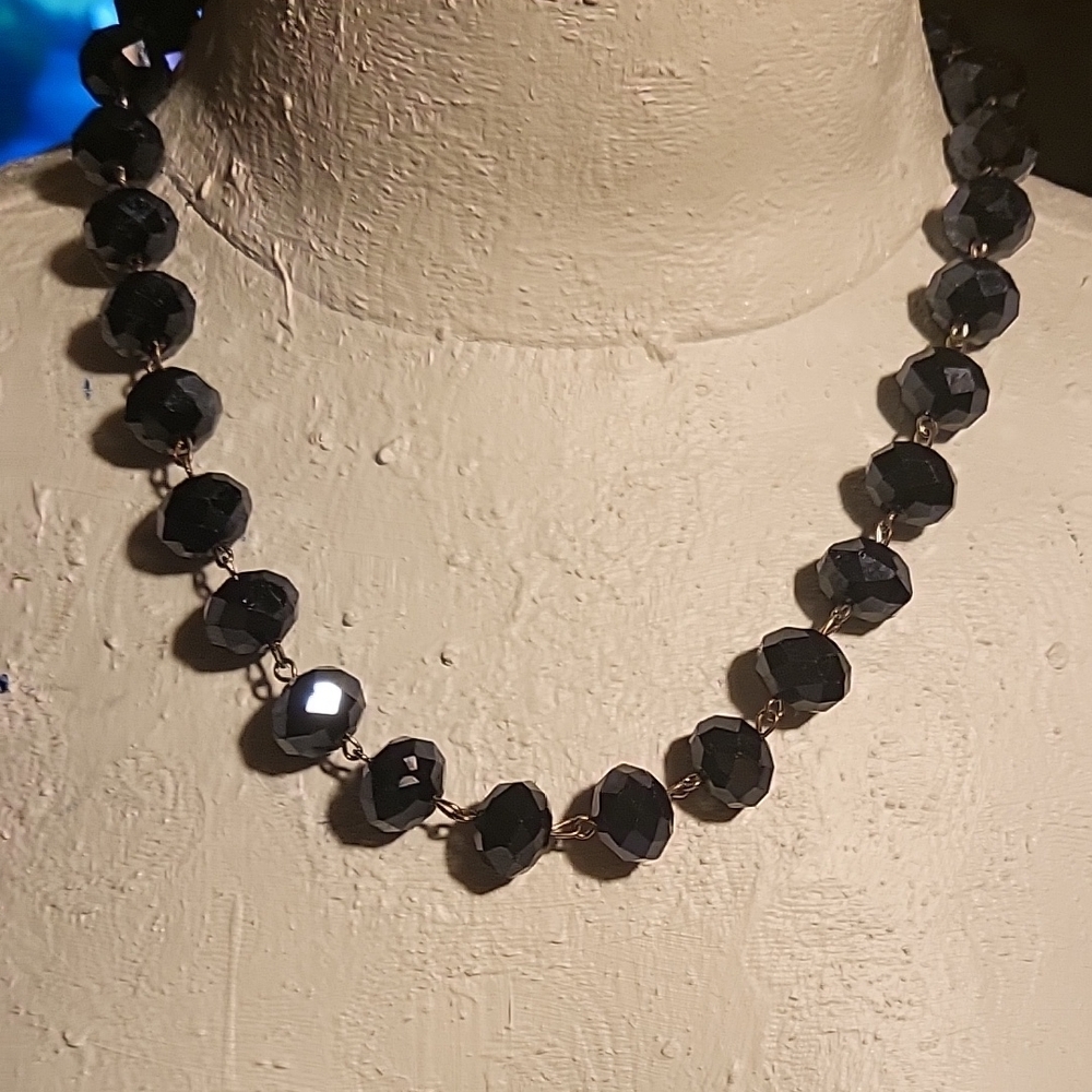 NWT Lord & Taylor Black spinel  Faceted Crystal Necklace